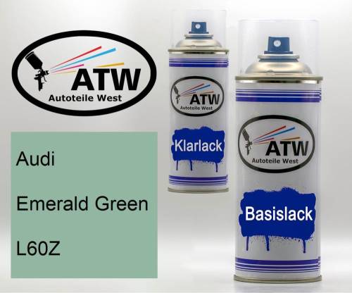 Audi, Emerald Green, L60Z: 400ml Sprühdose + 400ml Klarlack - Set, von ATW Autoteile West.